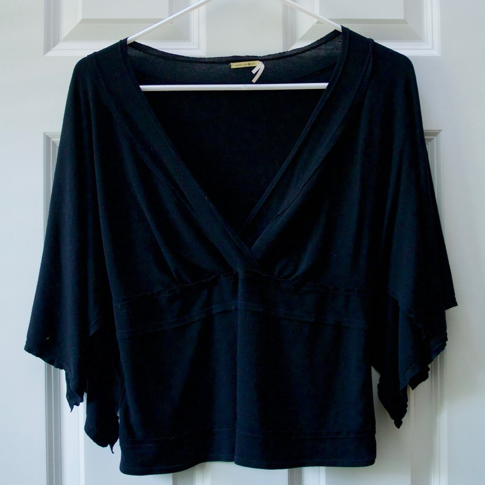 Max Studio Vintage Black V Neck Kimono Top